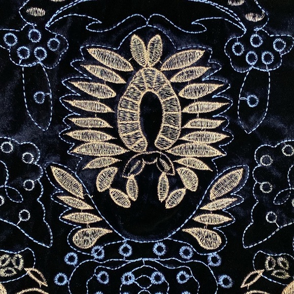 Foxiedox Embroidered Velvet Mini Dress Size XS Navy Blue‎ Fairy Romantic Boho - Picture 8 of 11